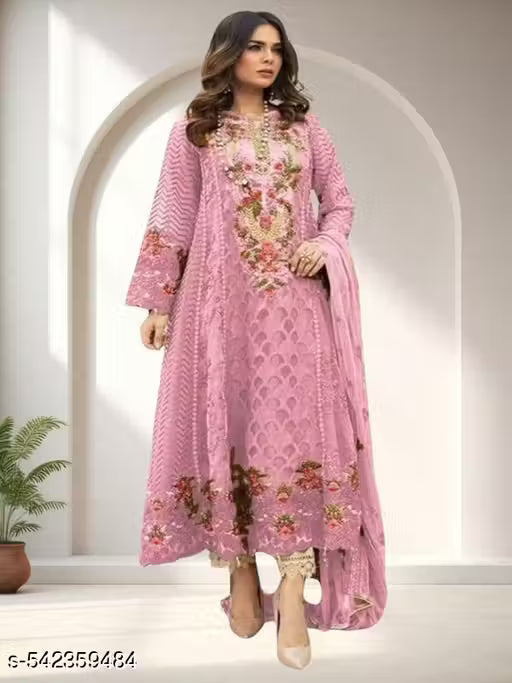 semi stitched yellow Women's Wear Stylish Heavy Fox Georgette Casual Wear Salwar Suit