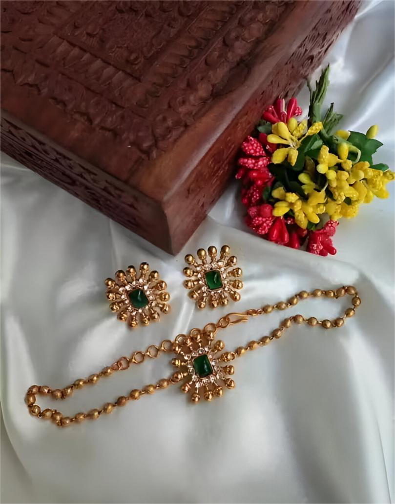 Matte Gold South Indian Temple Chain Pendant Necklace Set
