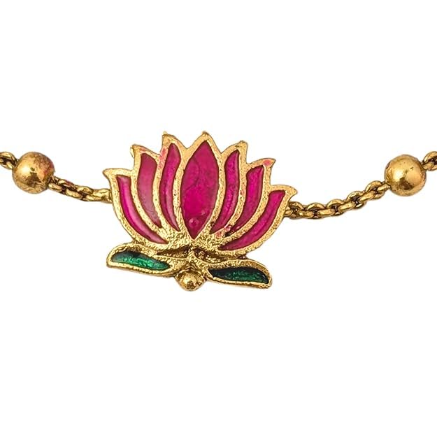 LOTUS Flower Jewellery Set with Necklace and Earrings, Gold-Plated, Enamel Work | Choker with MEarrings | Gold Plated Ethnic Jewellery