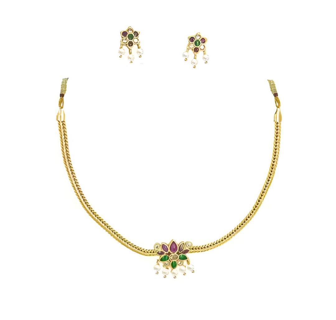 The Ray International Fancy Gold Plated Traditional Artificial Earrings Necklace Jewellery Set with Gemstones Pearls Set for Women's and Girl's