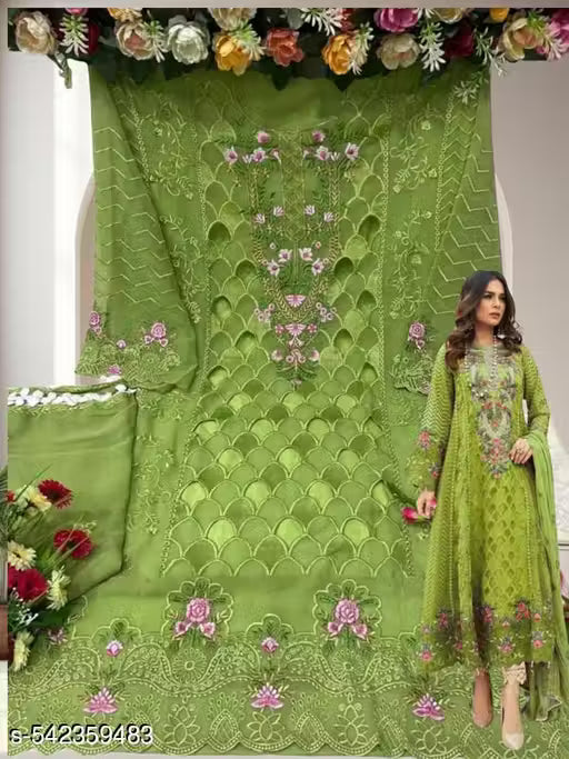 semi stitched yellow Women's Wear Stylish Heavy Fox Georgette Casual Wear Salwar Suit