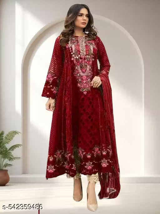 semi stitched yellow Women's Wear Stylish Heavy Fox Georgette Casual Wear Salwar Suit