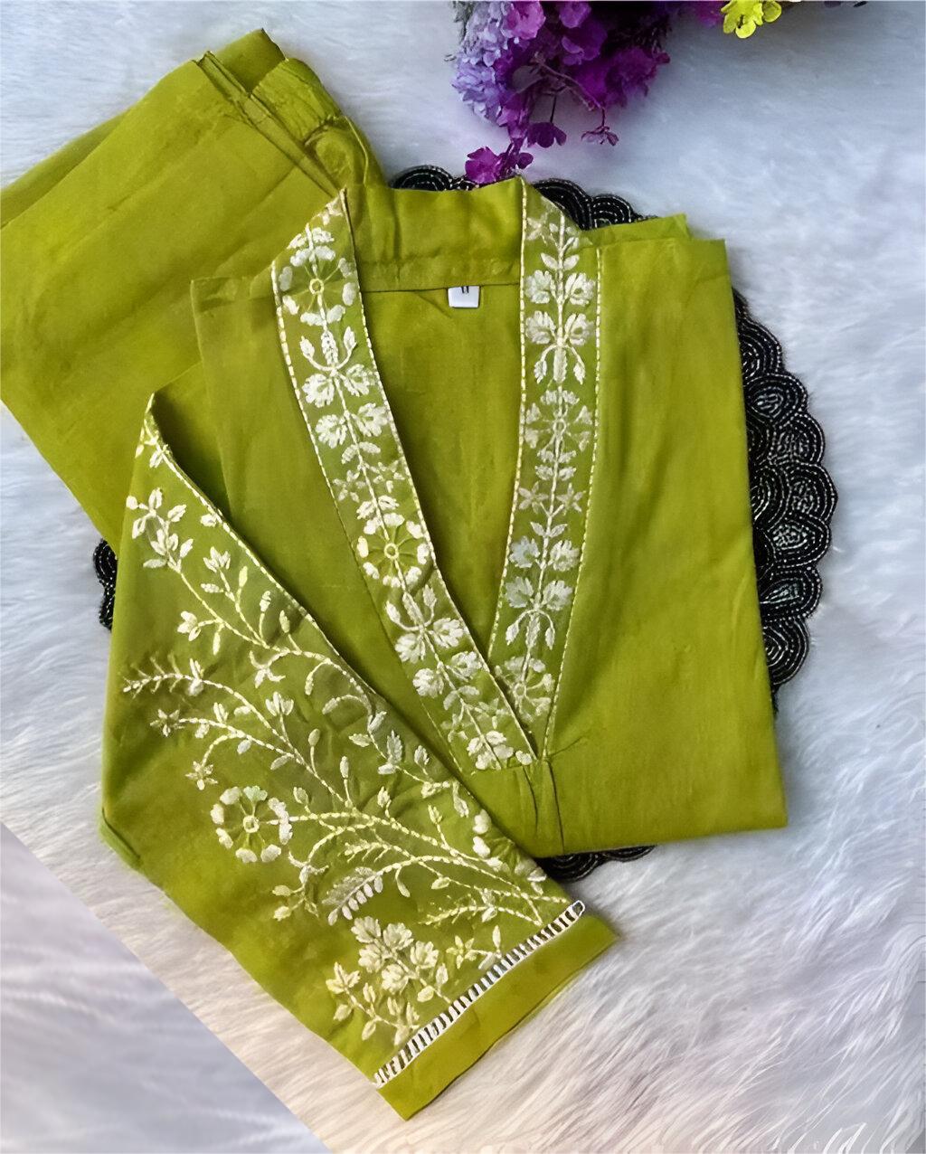 KURTI PENT WITH V NECK EMBRODERY