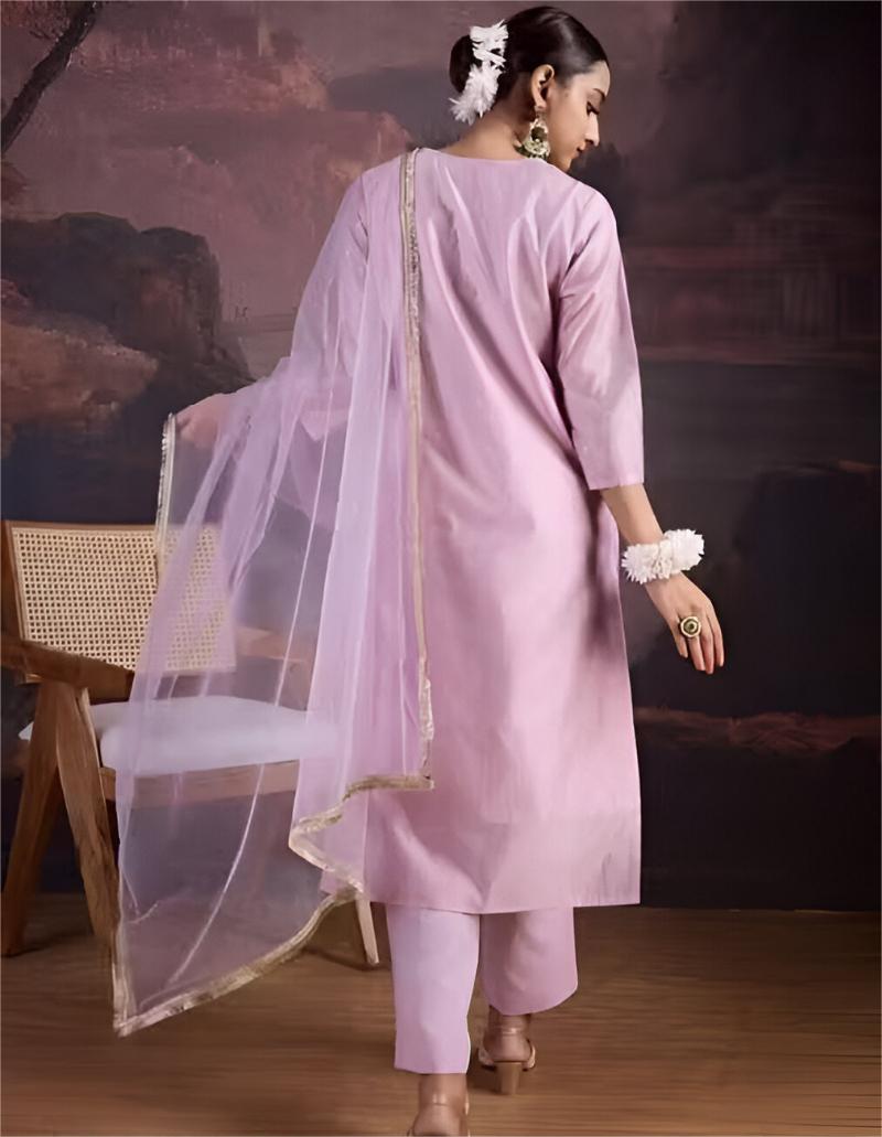chandheri silk embroiderd kurti set with net duppatta