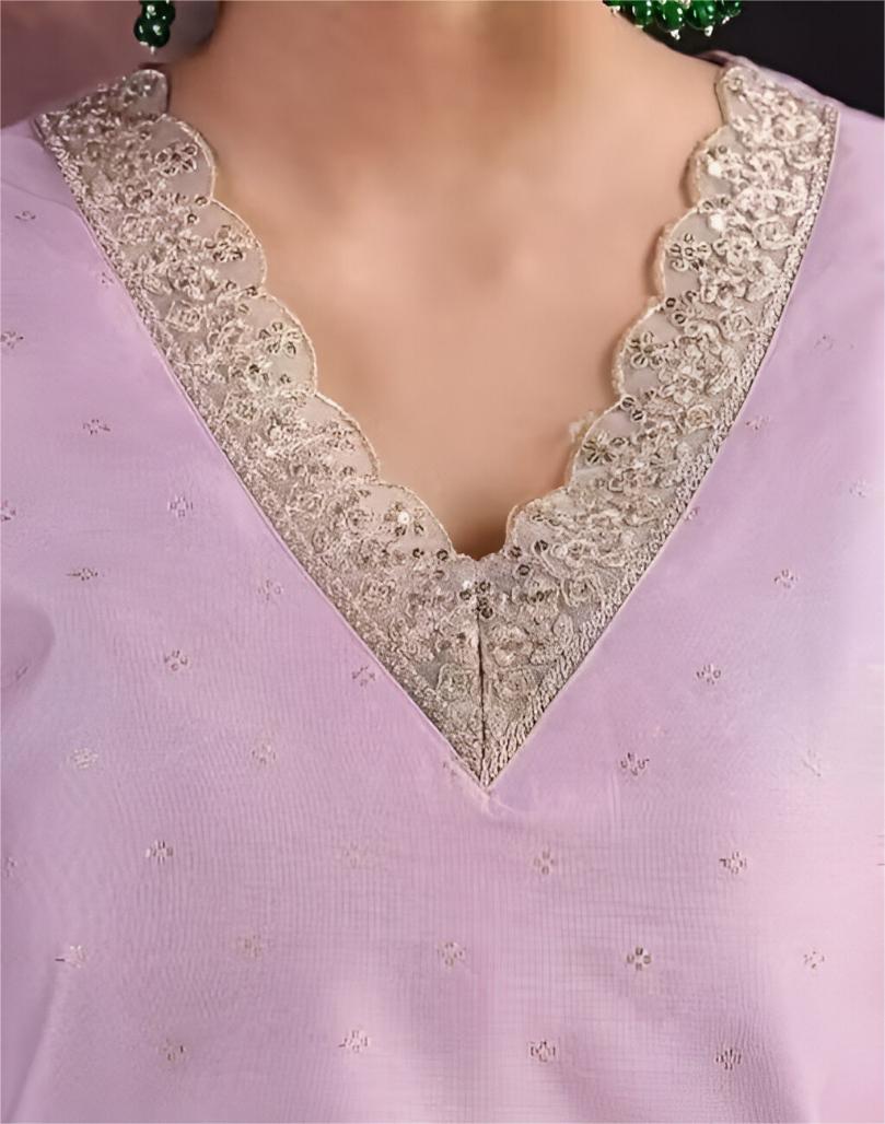 chandheri silk embroiderd kurti set with net duppatta