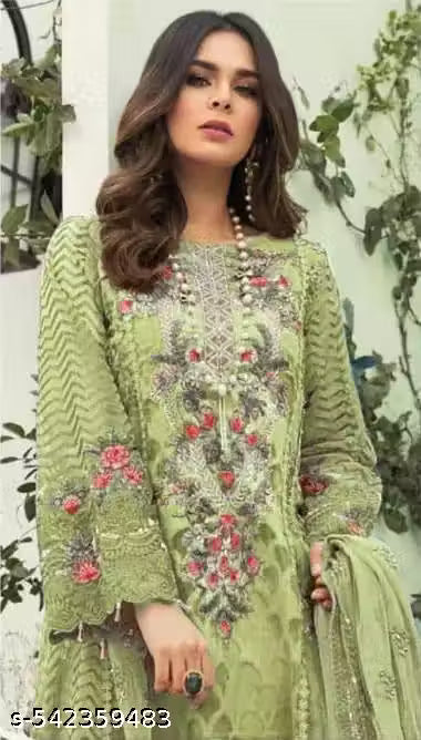 semi stitched yellow Women's Wear Stylish Heavy Fox Georgette Casual Wear Salwar Suit