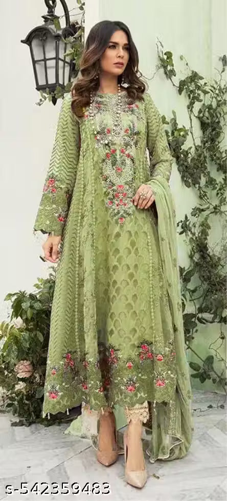 semi stitched yellow Women's Wear Stylish Heavy Fox Georgette Casual Wear Salwar Suit
