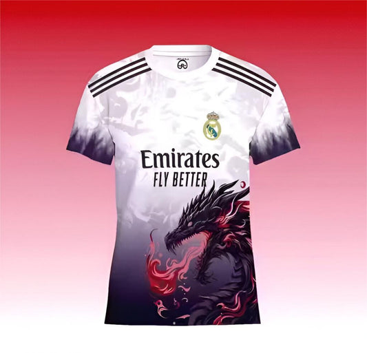 REAL MADRID BYBLADE DRAG 0N EDITION|LA LIGA AND UCL | FAN JERSEY | SUMMER FABRIC | 2025 MEN JERSEY | EUROPEAN FOOTBALL | RED DRAGUN |