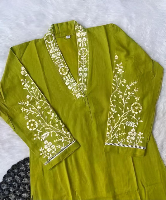 KURTI PENT WITH V NECK EMBRODERY