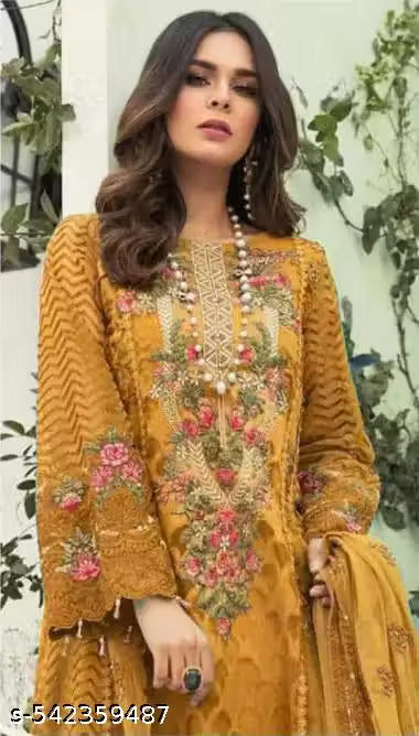 semi stitched yellow Women's Wear Stylish Heavy Fox Georgette Casual Wear Salwar Suit